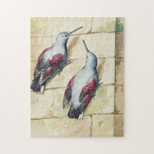 Quebra-cabeça Arte em Aquarela de Pássaro Vermelho e Cinza Antig