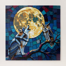 Arte em Mosaico de Lobo e Coruja
