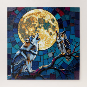 Quebra-cabeça Arte em Mosaico de Lobo e Coruja