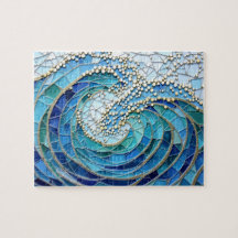 Arte em Mosaico do Mar de Ondas