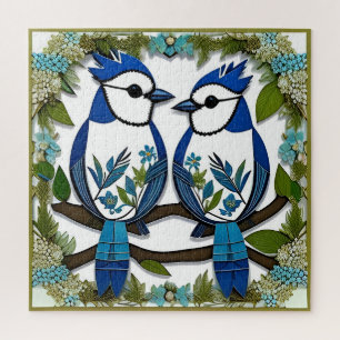 Quebra-cabeça Arte em papel de pássaros gaios azuis