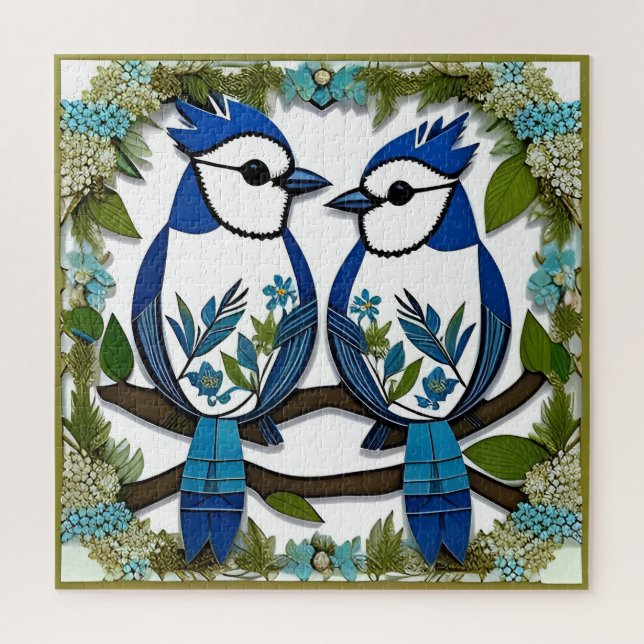 Quebra-cabeça Arte em papel de pássaros gaios azuis (Vertical)