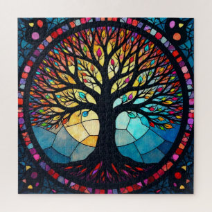 Quebra-cabeça Arte em Vidro Colorido, Árvore da Vida em Vidro Co