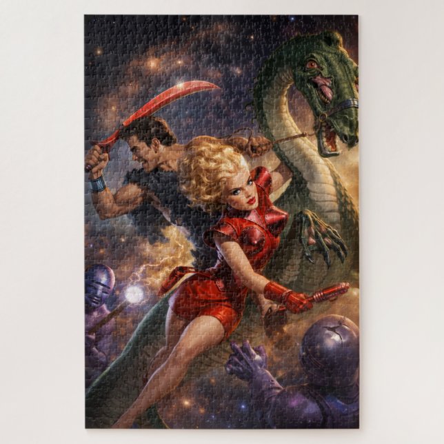Quebra-cabeça Arte Espacial de Fantasia Ficção Científica Retro (Vertical)