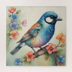 Quebra-cabeça Arte Estilizada de Bluebird e Blossoms