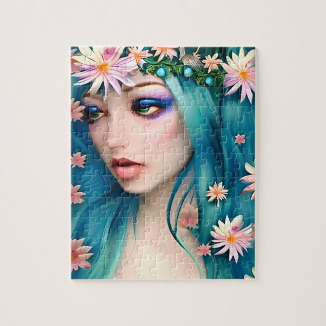 Quebra-cabeça Arte Etéreo | Linda Fada com Cabelo Azul (Vertical)