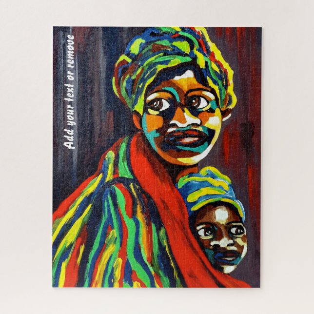 Quebra-cabeça Arte ética colorida, mãe e criança africanas, (Vertical)