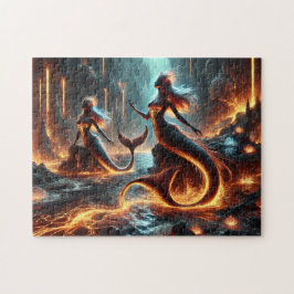 Quebra-cabeça Arte Fantasia de Oceano de Lava de Sereia Vulcânic