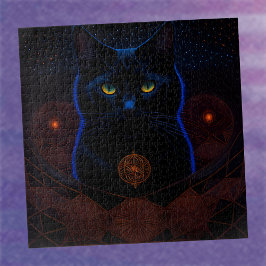 Quebra-cabeça Arte Fantástica de Gato Preto Celestial Místico So