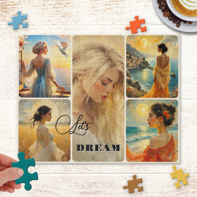 Quebra-cabeça Arte Feminina Personalizada de Colagem Puzzle (Puzzle featuring a collage of retro style paintings of women)