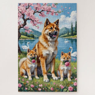 Quebra-cabeça Arte Floral do Prado da Família Akita