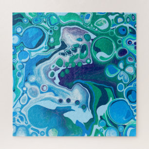 Quebra-cabeça Arte Fluida Digital Verde Azul