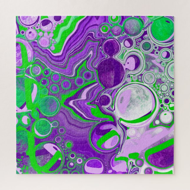 Quebra-cabeça Arte Fluida Marble Roxo e Verde limão   (Vertical)