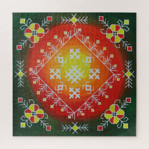 Quebra-cabeça Arte folclórica tradicional letã com pintura de sí