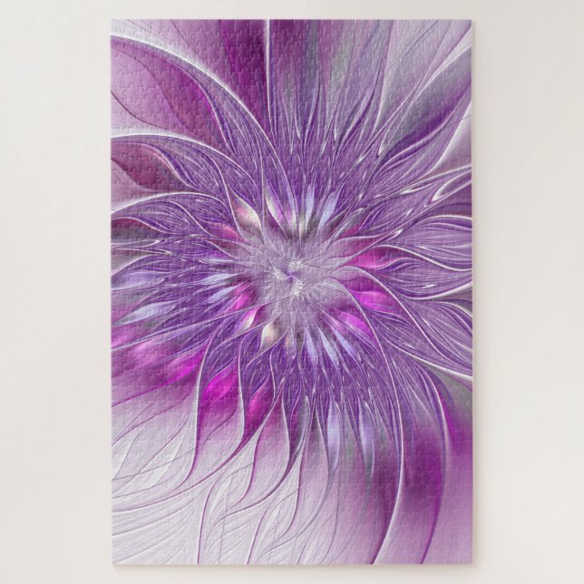 Quebra-cabeça Arte Fractal Abstrata Flor Paixão Roxo Rosa (Vertical)