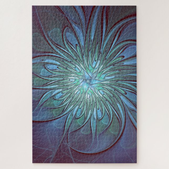 Quebra-cabeça Arte Fractal de Flor Azul Moderno, Abstrato Trendy (Vertical)