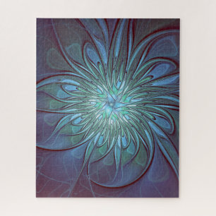 Quebra-cabeça Arte Fractal de Flor Azul Moderno, Abstrato Trendy