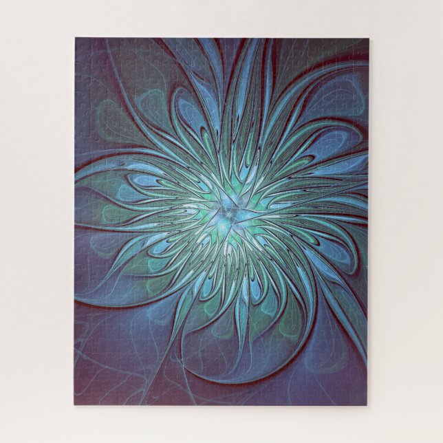 Quebra-cabeça Arte Fractal de Flor Azul Moderno, Abstrato Trendy (Vertical)