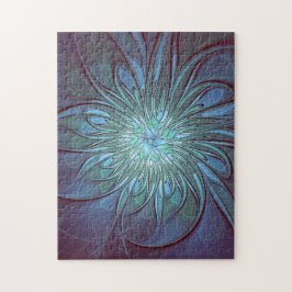 Quebra-cabeça Arte Fractal de Flor Azul Moderno, Abstrato Trendy