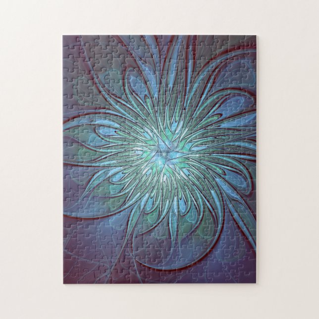 Quebra-cabeça Arte Fractal de Flor Azul Moderno, Abstrato Trendy (Vertical)