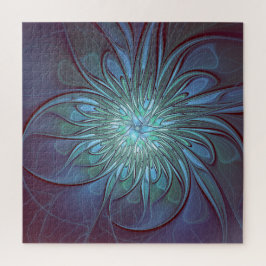 Quebra-cabeça Arte Fractal de Flor Azul Moderno, Abstrato Trendy
