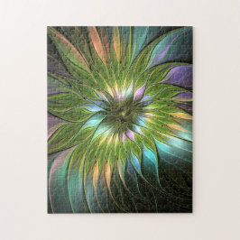 Quebra-cabeça Arte Fractal de Flor de Fantasia Colorida Luminosa