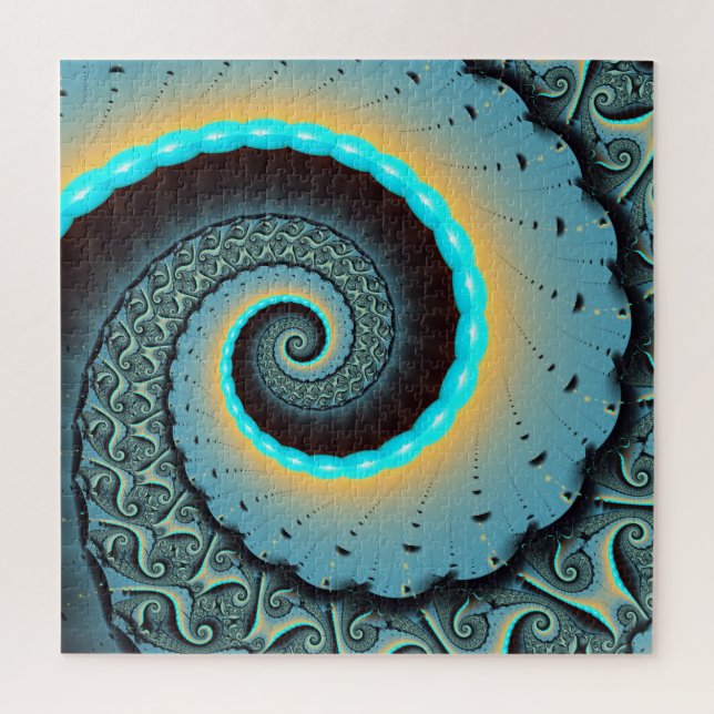 Quebra-cabeça Arte fractal espiral abstrata azul-turquesa laranj (Vertical)
