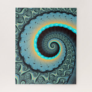 Quebra-cabeça Arte Fractal Espiral Azul Turquesa Laranja Abstrat