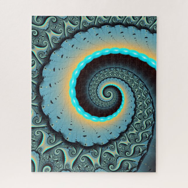 Quebra-cabeça Arte Fractal Espiral Azul Turquesa Laranja Abstrat (Vertical)