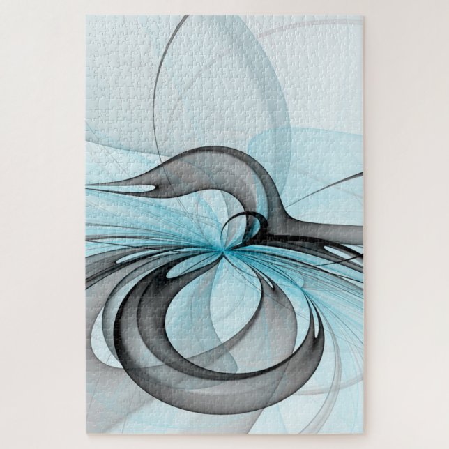 Quebra-cabeça Arte Fractal Moderna Azul Cinza Antracito Abstrato (Vertical)