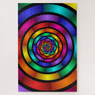 Quebra-cabeça Arte Fractal Moderna Redonda e Psicodélica Colori