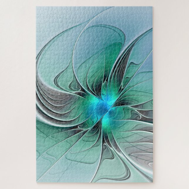Quebra-cabeça Arte fractal moderno com azul abstrato (Vertical)