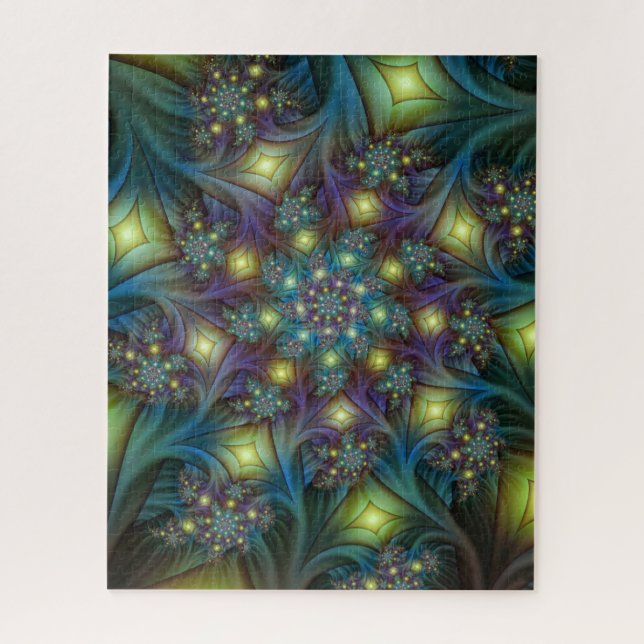 Quebra-cabeça Arte Fractal Roxa Roxa Abstrato brilhante iluminad (Vertical)