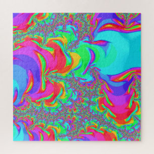 Quebra-cabeça Arte Fractal Trippy Retro Vibrante Neon Arco-Íris
