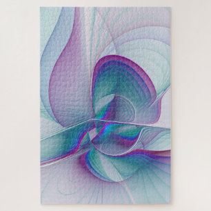 Quebra-cabeça Arte Fractal Turquesa Azul Cor-de-Rosa Moderna