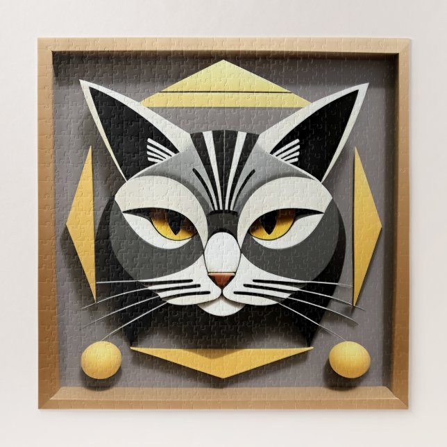 Quebra-cabeça Arte Geométrica de um Gato Estilizado Design Abstr (Vertical)