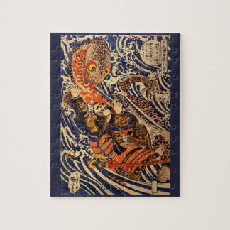 Quebra-cabeça Arte Japonês Antigo Lutando Contra Salamandra Giga