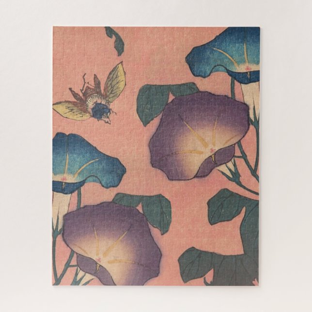 Quebra-cabeça Arte Japonês Asiático de Abelha e Flor (Vertical)