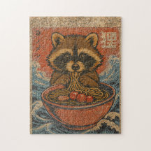 Arte Japonesa Vintage de Guaxinim Comendo Ramen