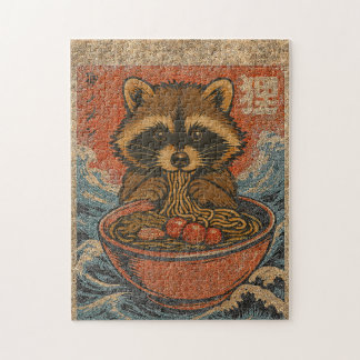 Quebra-cabeça Arte Japonesa Vintage de Guaxinim Comendo Ramen