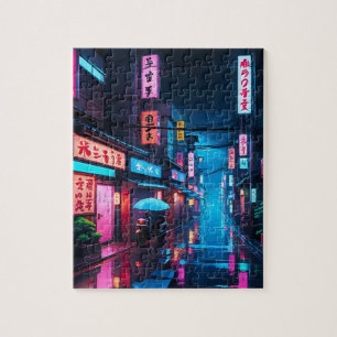 Quebra-cabeça Arte LoFi da Rua de Tóquio à Noite