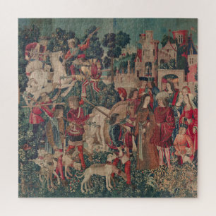 Quebra-cabeça Arte Medieval do Unicórnio - Os caçadores regres