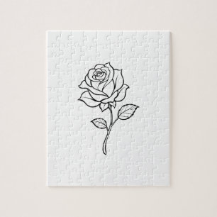Quebra-cabeça Arte Minimalista de Rosa em Linha Floral Elegante