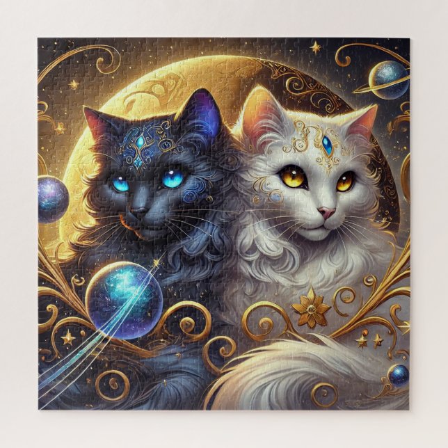 Quebra-cabeça Arte Mística de Gatos Celestiais Entre Estrelas (Vertical)