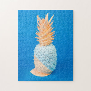 Quebra-cabeça Arte moderna minimalista de abacaxi azul e rosa