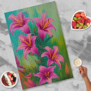 Quebra-cabeça Arte moderna vibrante pintura a óleo de lírios ros