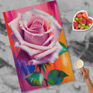 Quebra-cabeça Arte Moderna Vibrante Pintura a Óleo de Rosa Rosa