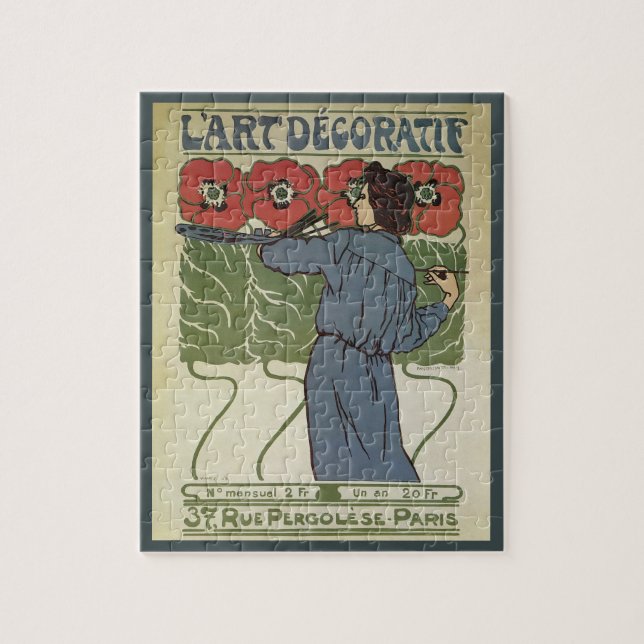 Quebra-cabeça Arte Nova Antiga, Artista Pintando Flores de Papou (Vertical)