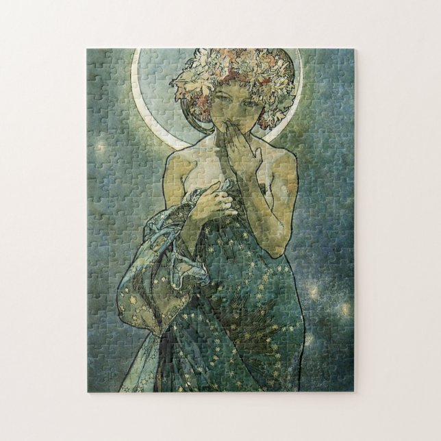 Quebra-cabeça Arte Nova Deslumbrante Mulher de Alphonse Mucha #1 (Vertical)