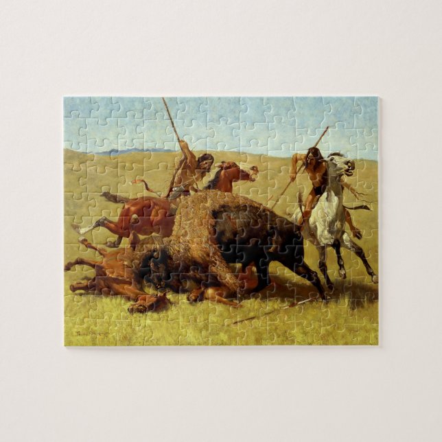 Quebra-cabeça Arte Ocidental de Frederic Remington “Caça ao Búfa (Horizontal)